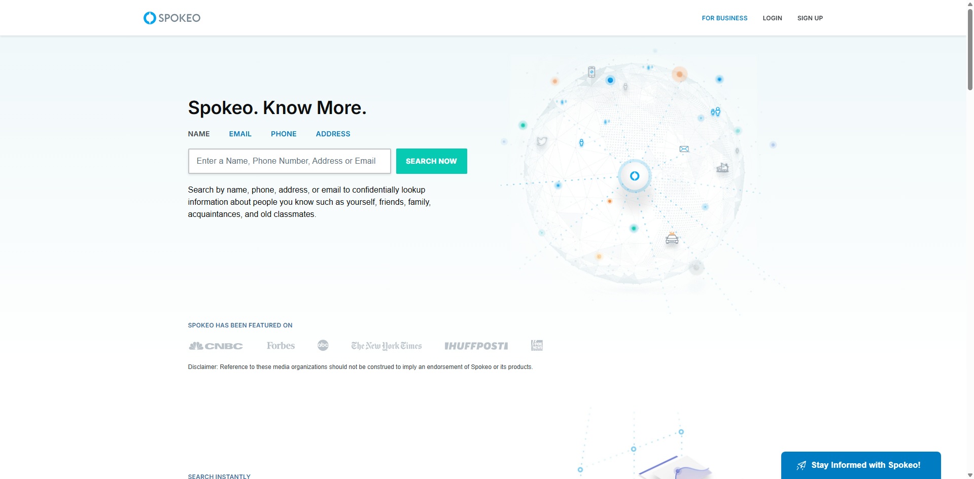Spokeo people search showing social media profiles, contact information, and $0.95 7-day trial offer for background checks