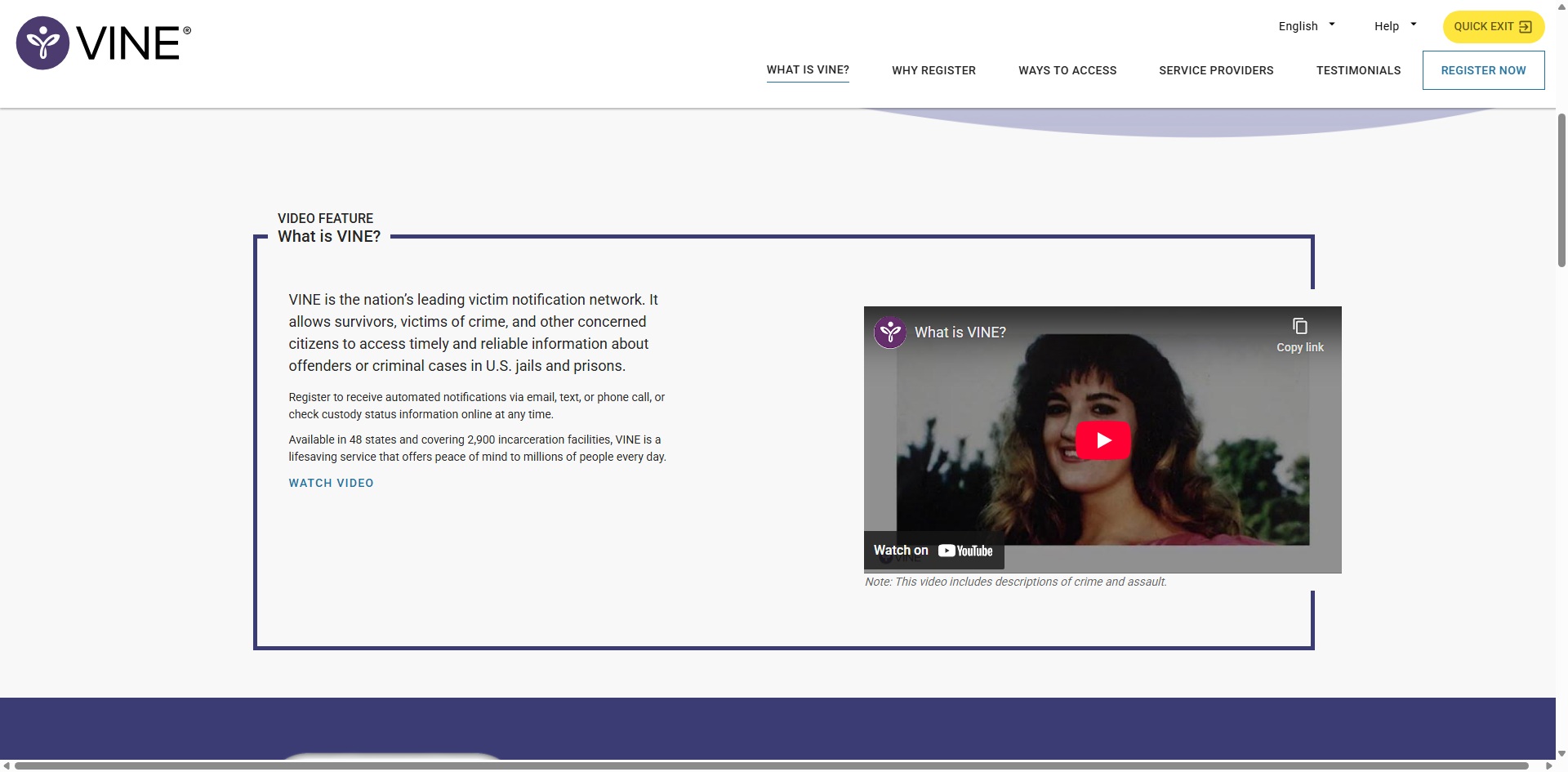 VINELink victim notification system showing how to track offender custody status and receive criminal case updates